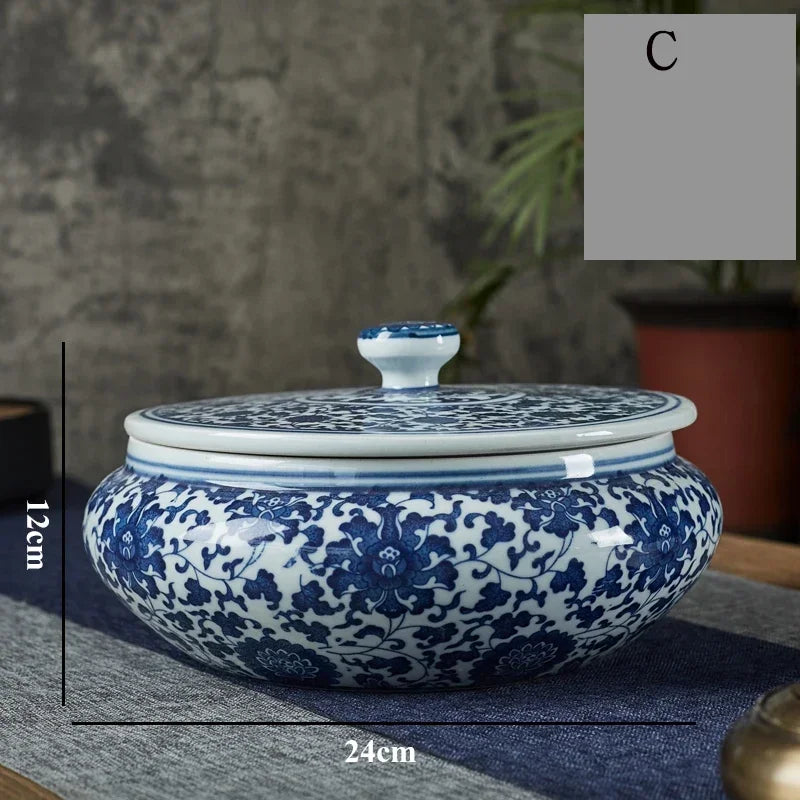 DecorBites™ Blue Flower Ceramic Tea Caddy Jar - Living Room Decor or Home Ornament