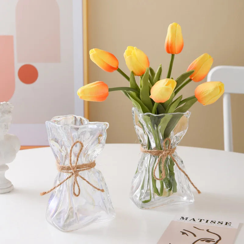 DecorBites™ Clear Glass Folded Road Vase - Creative Handcrafted Hydroponic Art Vase