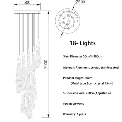 DecorBites™ Gold Crystal Chandelier: Elegant Staircase LED Lighting Fixture for Villa Lobby