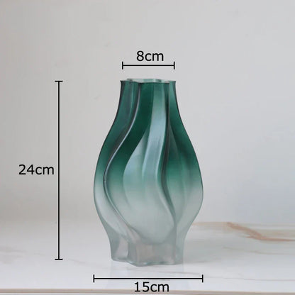 DecorBites™ Green Ripple Glass Vase with Artificial Flowers for Home Decor