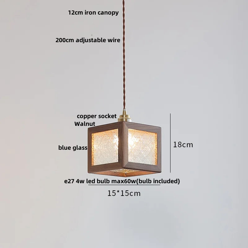 DecorBites™ LED Glass & Wood Pendant Light for Aisle, Coffee Living Room - Japanese Style