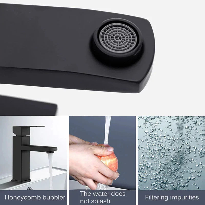 DecorBites™ Black Basin Faucet Single Handle Hot Cold Water Mixer for Bathroom Sink