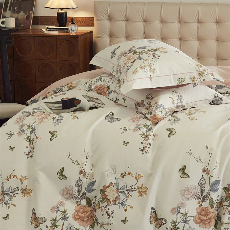 DecorBites™ Butterfly Blooming Flowers Print 100% Egyptian Cotton Bedding Set