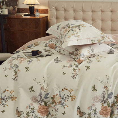DecorBites™ Butterfly Blooming Flowers Print 100% Egyptian Cotton Bedding Set