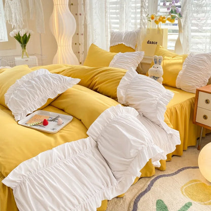 ™ Lace Trim Solid Cotton Bedding Set - Queen/King/Double/Single Sizes