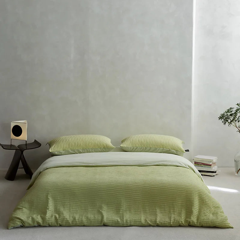 DecorBites™ 100% Cotton Foam Yarn Bedding Set with Solid Color Jacquard Design
