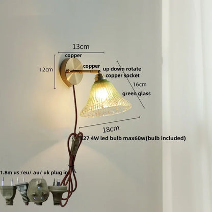 DecorBites™ Blue Glass Wall Sconce Pull Chain Switch Rotate Stair Light