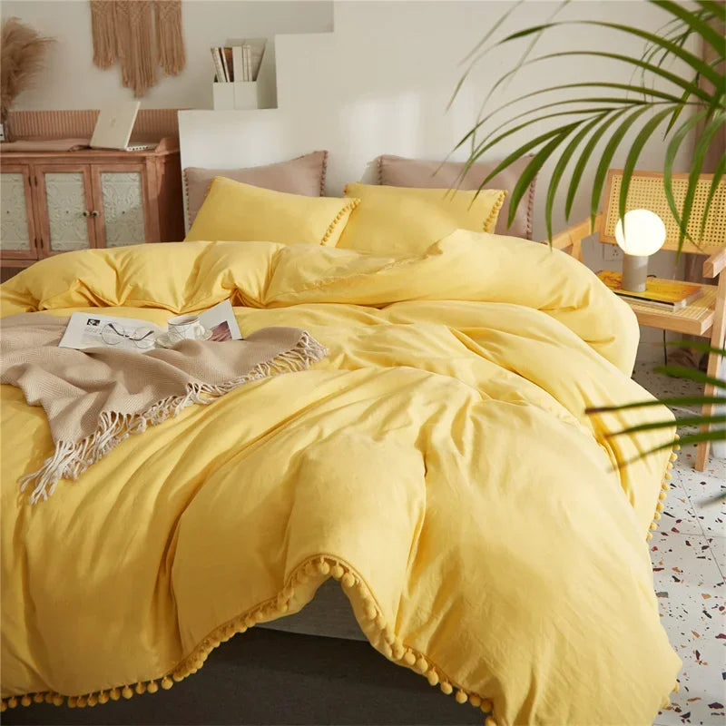 DecorBites™ Furball Tassel Duvet Cover Set - Luxury Bedding - King Queen Twin Full Sizes