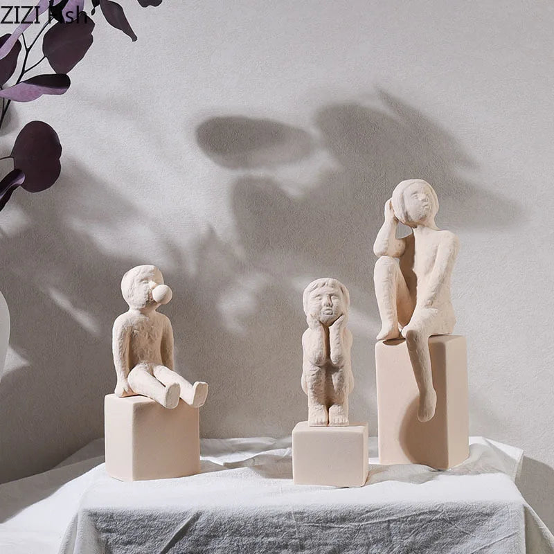 DecorBites™ Abstract Family Character Ceramic Sculpture Desk Decoration