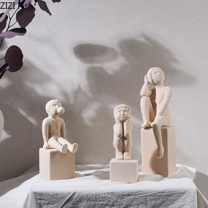 DecorBites™ Abstract Family Character Ceramic Sculpture Desk Decoration
