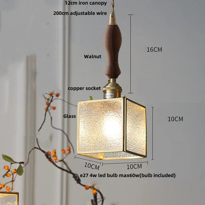 DecorBites™ LED Wood Walnut & Green Glass Pendant Light - Nordic Modern Style