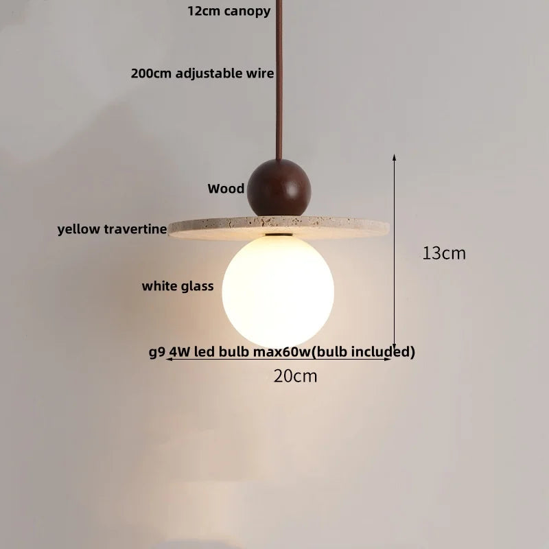 DecorBites™ LED Knob Switch Pendant Lamp Yellow Travertine Copper Wabi Sabi Hanging Lights
