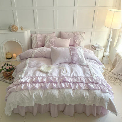 DecorBites™ Korean Lace Ruffles Cotton Bedding Set - Sweet Girl Design