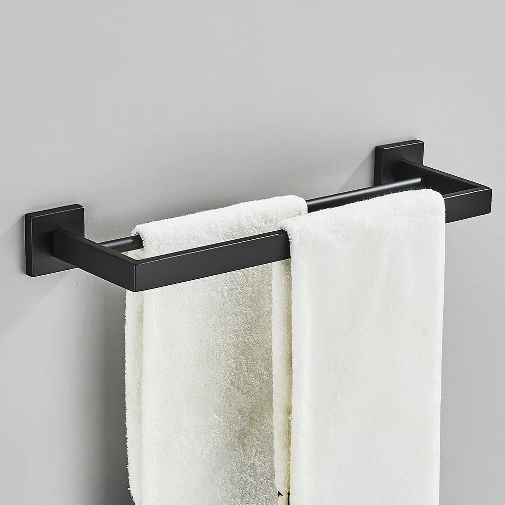 DecorBites™ Black Towel Rack Bar 40cm SUS304 Modern Gold Cloth Holder Wall Mounted