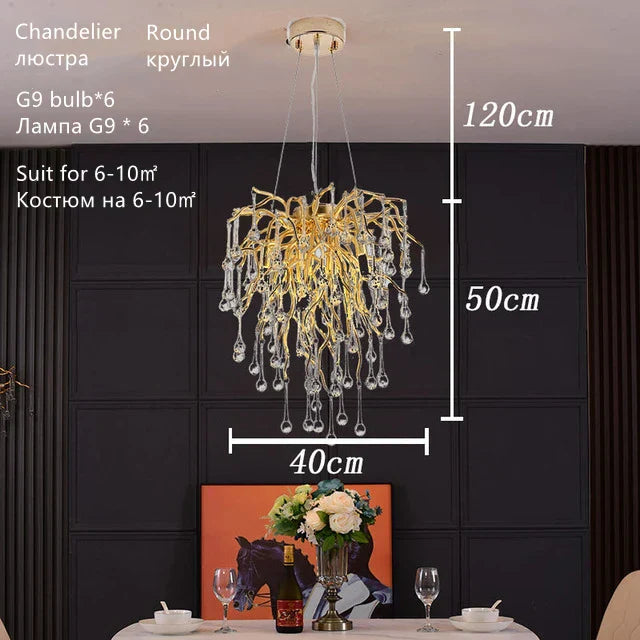 DecorBites™ Crystal Water Drop Chandelier – Luxury Ceiling Light for Hotels, Restaurants, Villas