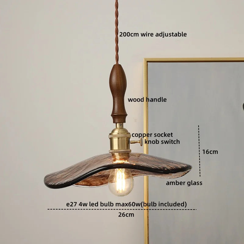 DecorBites™ Amber Glass Pendant Lamps Copper Modern Hanging Lights for Living Dining Bedroom