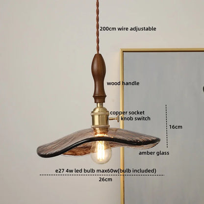 DecorBites™ Green Glass LED Pendant Lamp with Knob Switch, Copper Chandelier