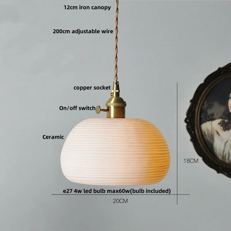 DecorBites™ Ceramic LED Pendant Lamp, Modern Nordic Design, Adjustable 2m Wire, White Finish