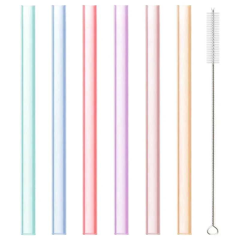 DecorBites™ 6-Piece Reusable Silicone Straws Set with Cleaning Brush - Eco-Friendly Party Accessories