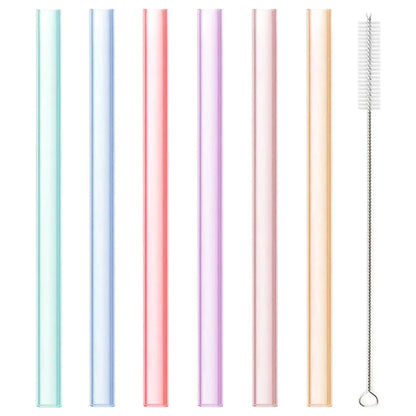 DecorBites™ 6-Piece Reusable Silicone Straws Set with Cleaning Brush - Eco-Friendly Party Accessories