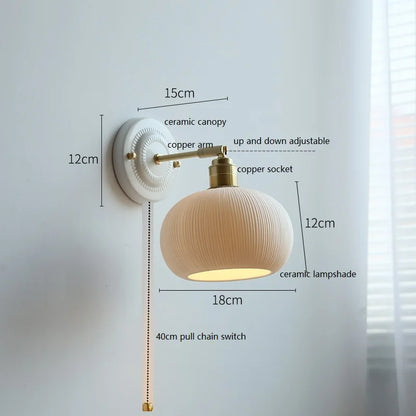 DecorBites™ Ceramic LED Wall Light with Copper Arm Socket for Bedroom Living Room