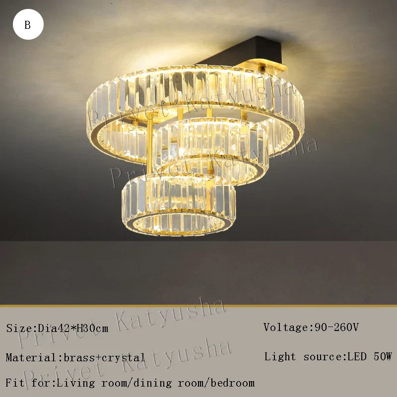 ™ Gold Crystal Copper Ceiling Lamps LED Modern Home Room Decor Lighting