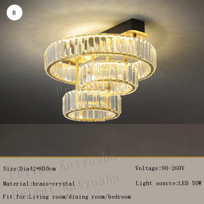 ™ Gold Crystal Copper Ceiling Lamps LED Modern Home Room Decor Lighting