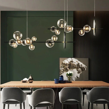 DecorBites™ Black Glass Ball LED Pendant Chandelier for Dining Room, Kitchen, and Restaurant