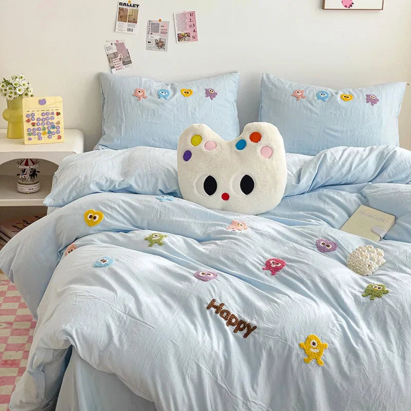 DecorBites™ Cartoon Towel Embroidery Bedding Set in Soft Washed Cotton for Kids