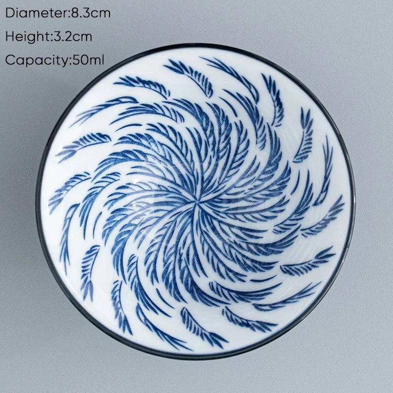 DecorBites™ Blue & White Ceramic Kung Fu Tea Cup, Japanese Style Porcelain Sake Espresso Mug