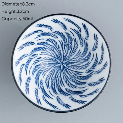 DecorBites™ Blue & White Ceramic Kung Fu Tea Cup, Japanese Style Porcelain Sake Espresso Mug