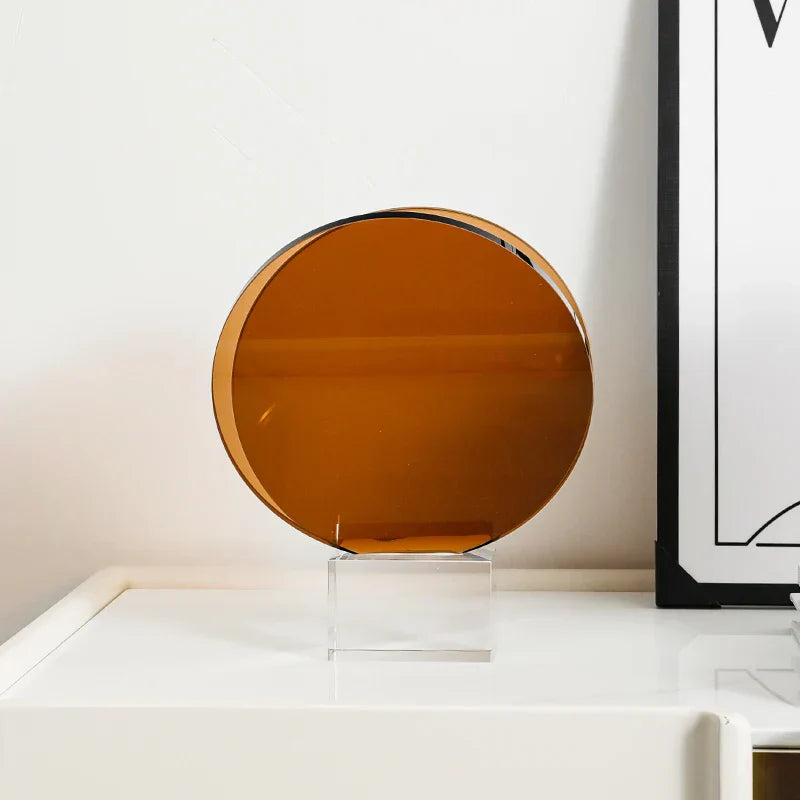 DecorBites™ Acrylic Crystal Bookshelf Magazine Rack Geometric Circular Ornaments Amber Figurines