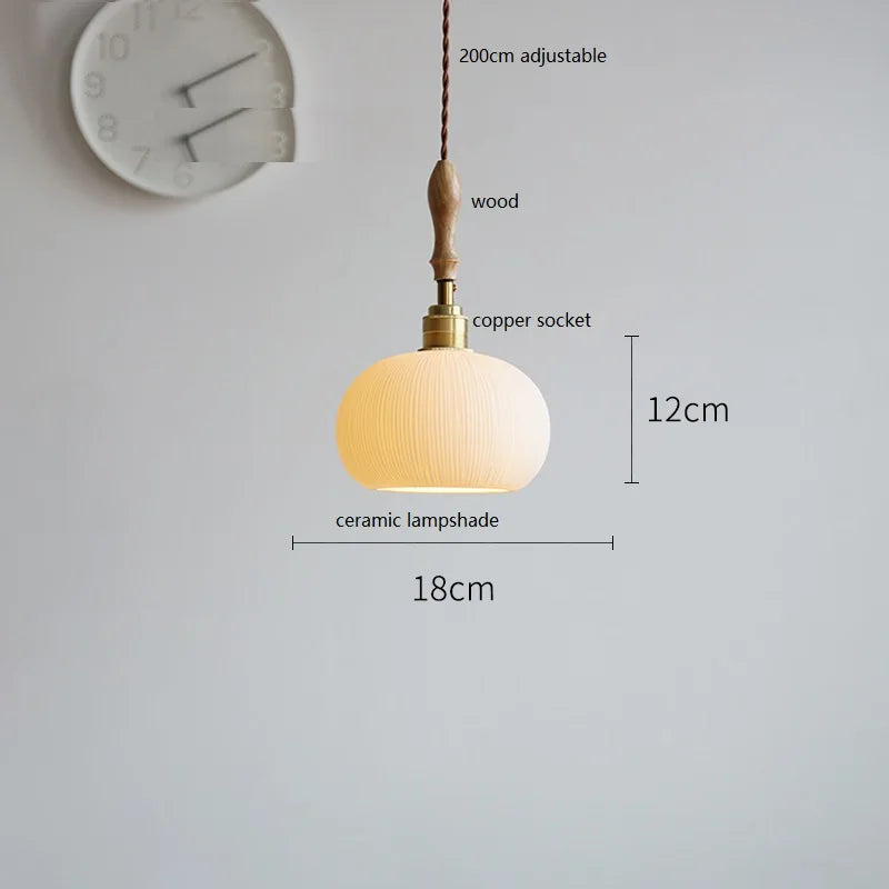 DecorBites™ Copper Ceramic LED Pendant Lamp with Wood Handle for Home Decor