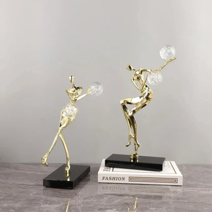 DecorBites™ Golden Man Dancing Crystal Ball Acrobatic Sculpture Figure for Home Decor