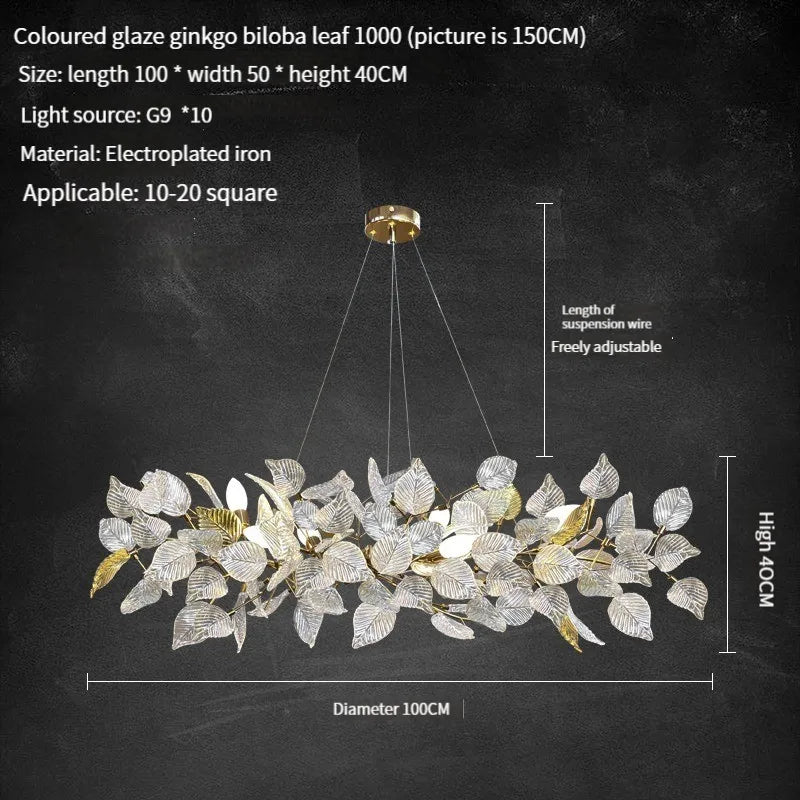 DecorBites™ Ginkgo Leaf Crystal Chandelier - Elegant LED Pendant Lamp for Dining & Living Room