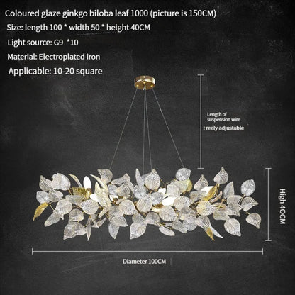 DecorBites™ Ginkgo Leaf Crystal Chandelier - Elegant LED Pendant Lamp for Dining & Living Room
