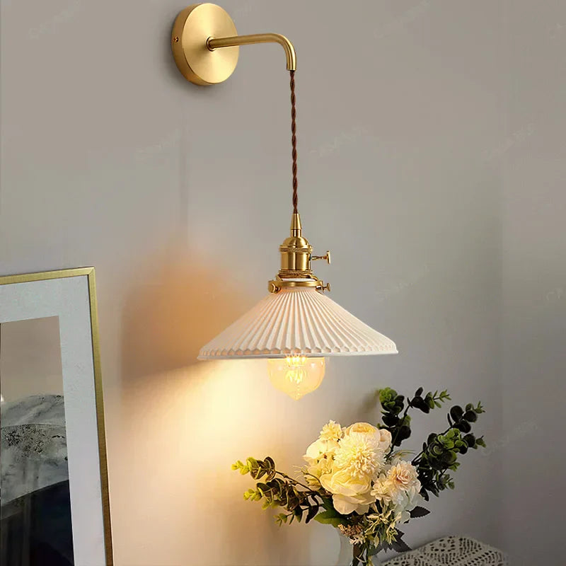 DecorBites™ Ceramic Wall Lamp Pull Chain LED Modern Nordic Copper Socket Mirror Light