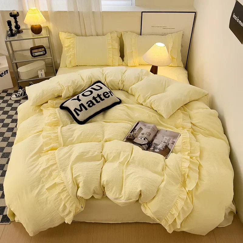 DecorBites™ Lace Patchwork Duvet Cover Set, Soft Microfiber, Full Queen Size Bed Linen Pillowcase