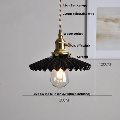 DecorBites™ Ceramic LED Pendant Light Fixture with Adjustable Wire, Brass Knob Switch