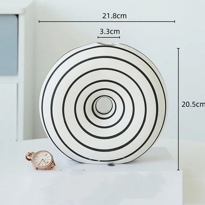 DecorBites™ Geometric Stripes Ceramic Vase with Round Cut-outs for Home Decor