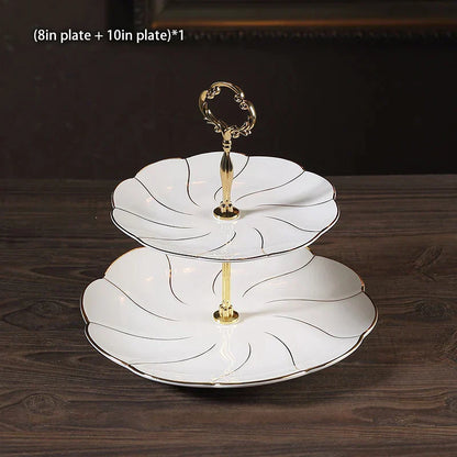 DecorBites™ Bone China Fruit Plates Set Cake Stand Buffet Dishes Tray Tableware Decoration
