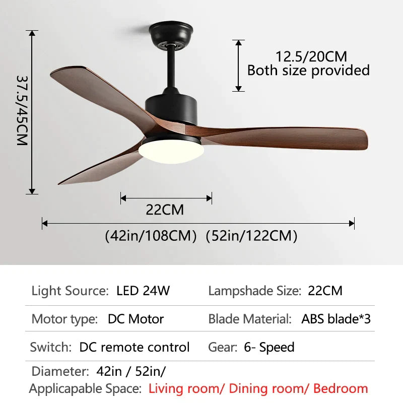 DecorBites™ 3 Blade DC Ceiling Fan with LED Light & Remote Control