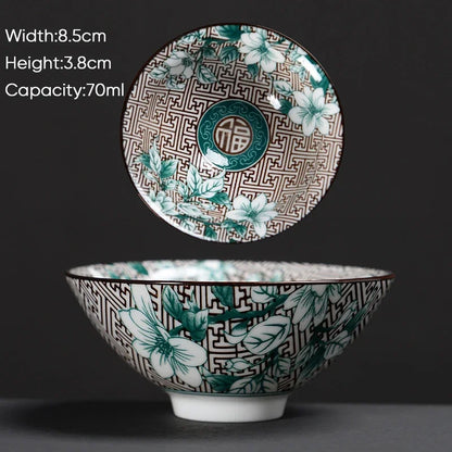 DecorBites™ Blue & White Ceramic Kung Fu Tea Cup - Japanese Style Porcelain Sake Cups