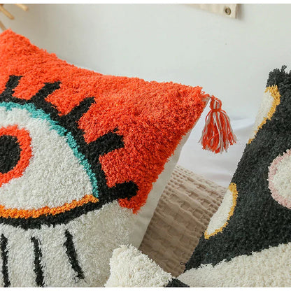 DecorBites™ Boho Big Eye Tufted Cushion Covers with Tassels for Bedroom Living Room
