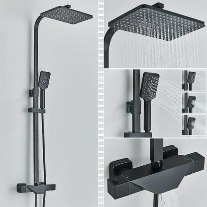 DecorBites™ Black Thermostatic Shower Faucet Rain Head System for Wall Mount Installation