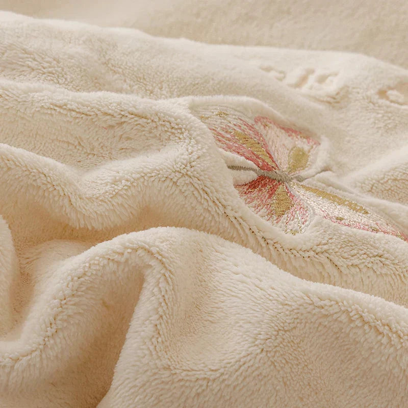 DecorBites™ Butterflies & Flowers Embroidery Ruffles Princess Bedding Set - 4Pcs