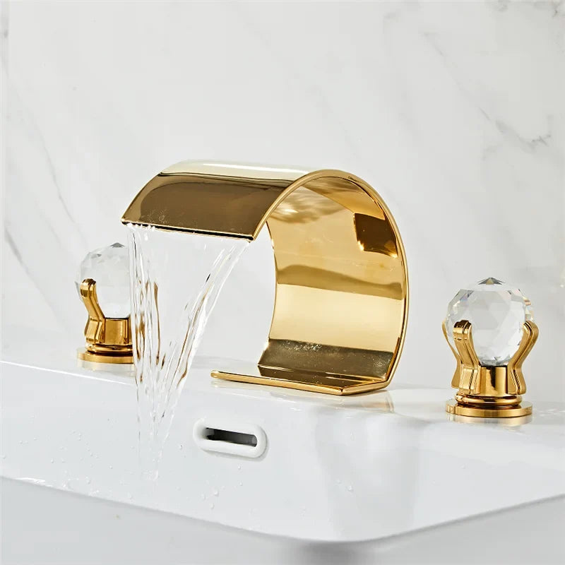 ™ Gold Crystal Handle Bathroom Faucet - Widespread Brass Sink Tap