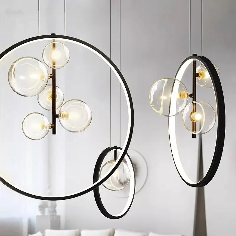 DecorBites™ Ball Bubble LED Chandelier: Modern Round Ring Pendant Light for Dining Room & Bar