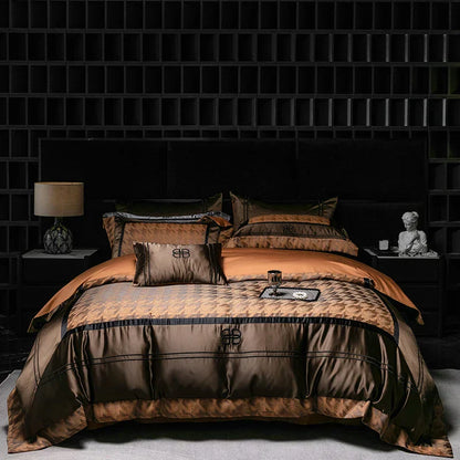 DecorBites™ Luxe Brocade Jacquard Bedding Set with Egyptian Cotton & Embroidery