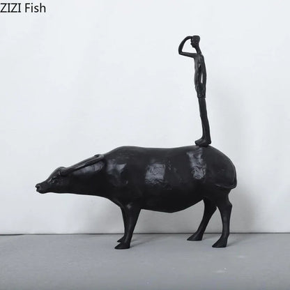 DecorBites™ Cowherd Shepherd Boy Resin Figure Sculpture for Modern Home Decor